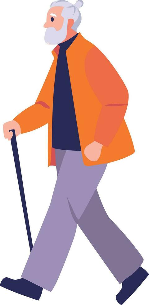 Hand Drawn Elderly characters walk with canes in flat style vector