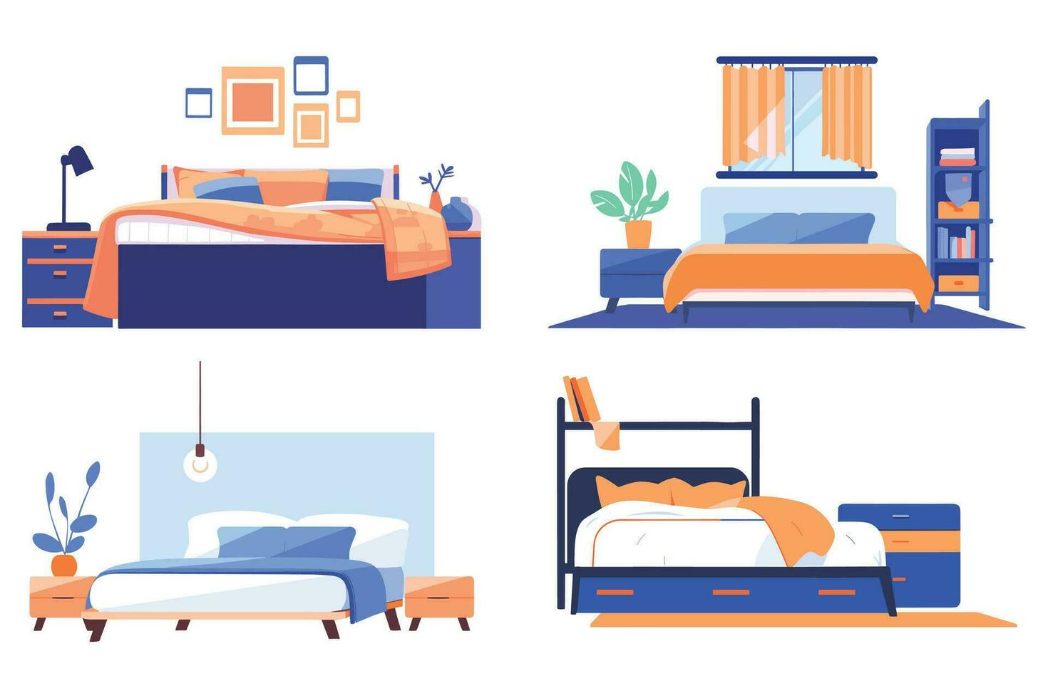 Hand Drawn Bed and bedroom in flat style vector