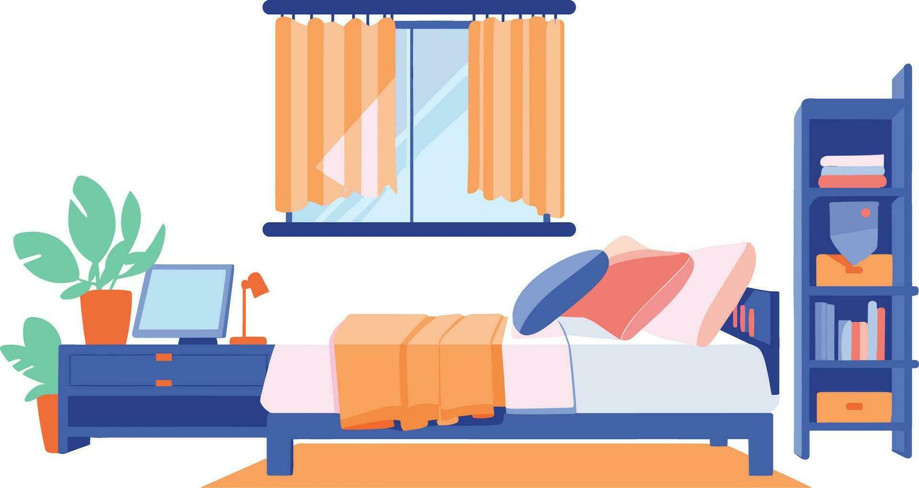 Hand Drawn Bed and bedroom in flat style vector
