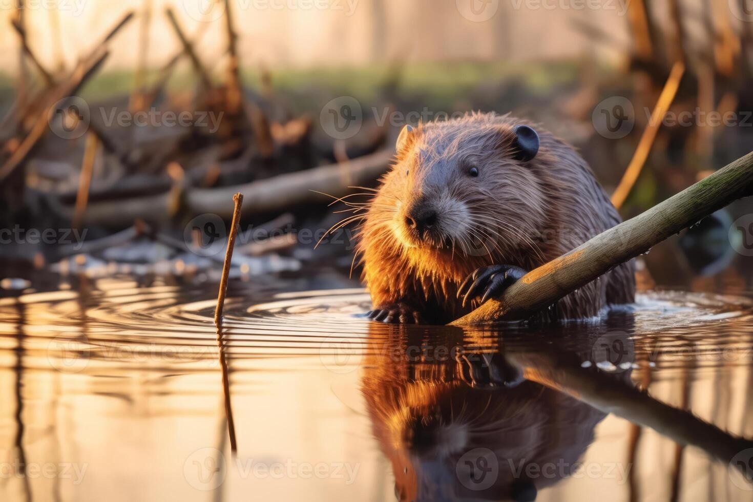 Beaver in nature wide life animals. AI Generated. photo