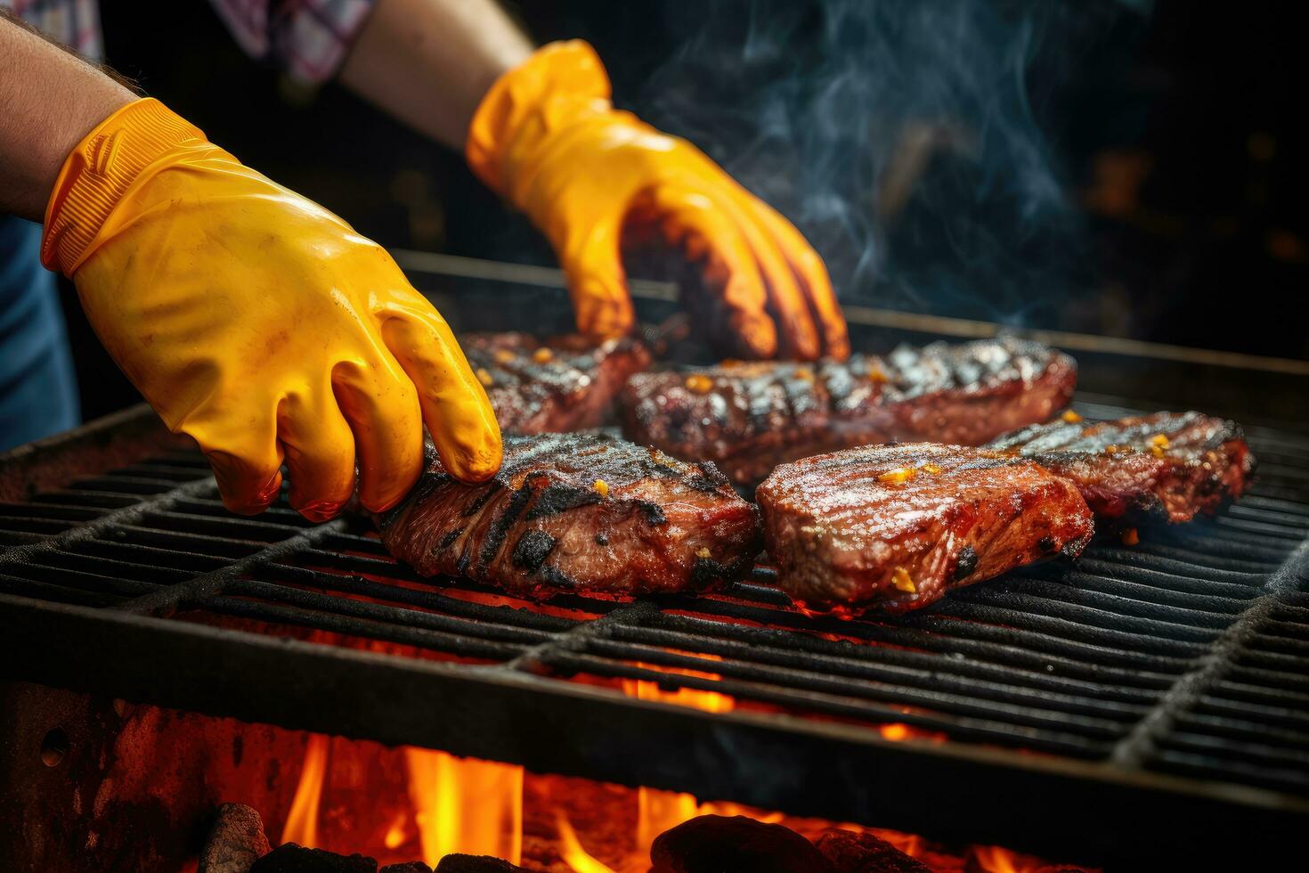 AI Generated A photo of a chef grilling a barbecue steak at the fireplace.