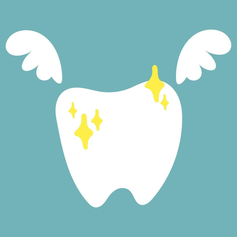 Tooth clean shining with wings vector illustration. The concept of healthcare icons and medical facilities. Vector design of dentist's tooth and bird wings. A joyful tooth after a dentist with wings