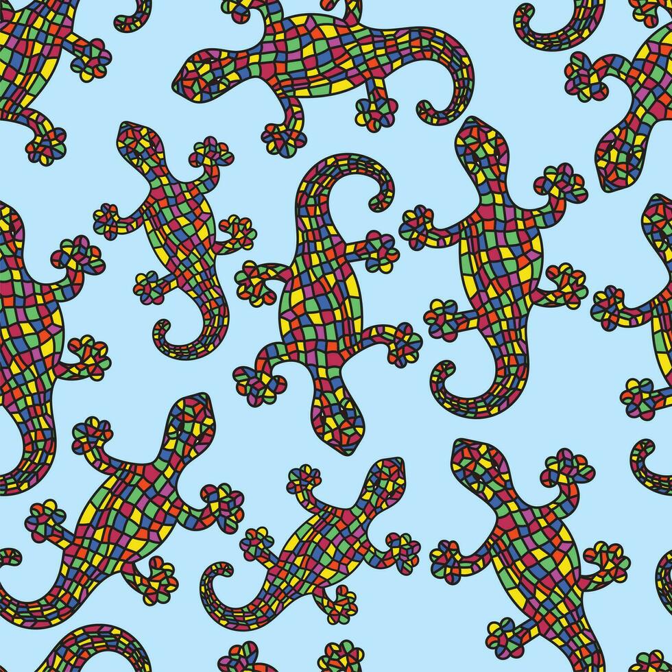 cute and funny colorful lizard seamless pattern in fresco style vector