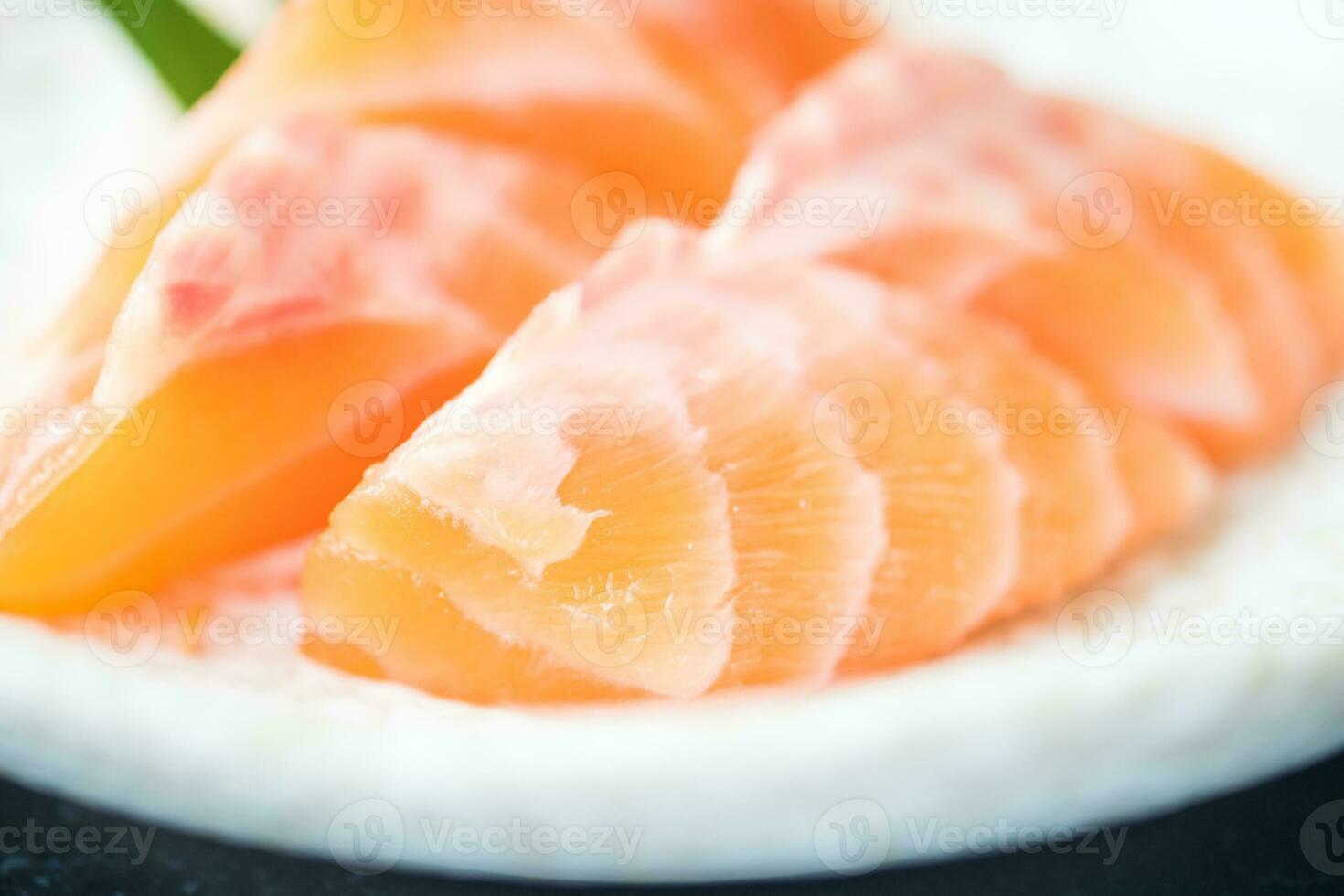 Raw salmon slice or salmon sashimi in Japanese style fresh photo