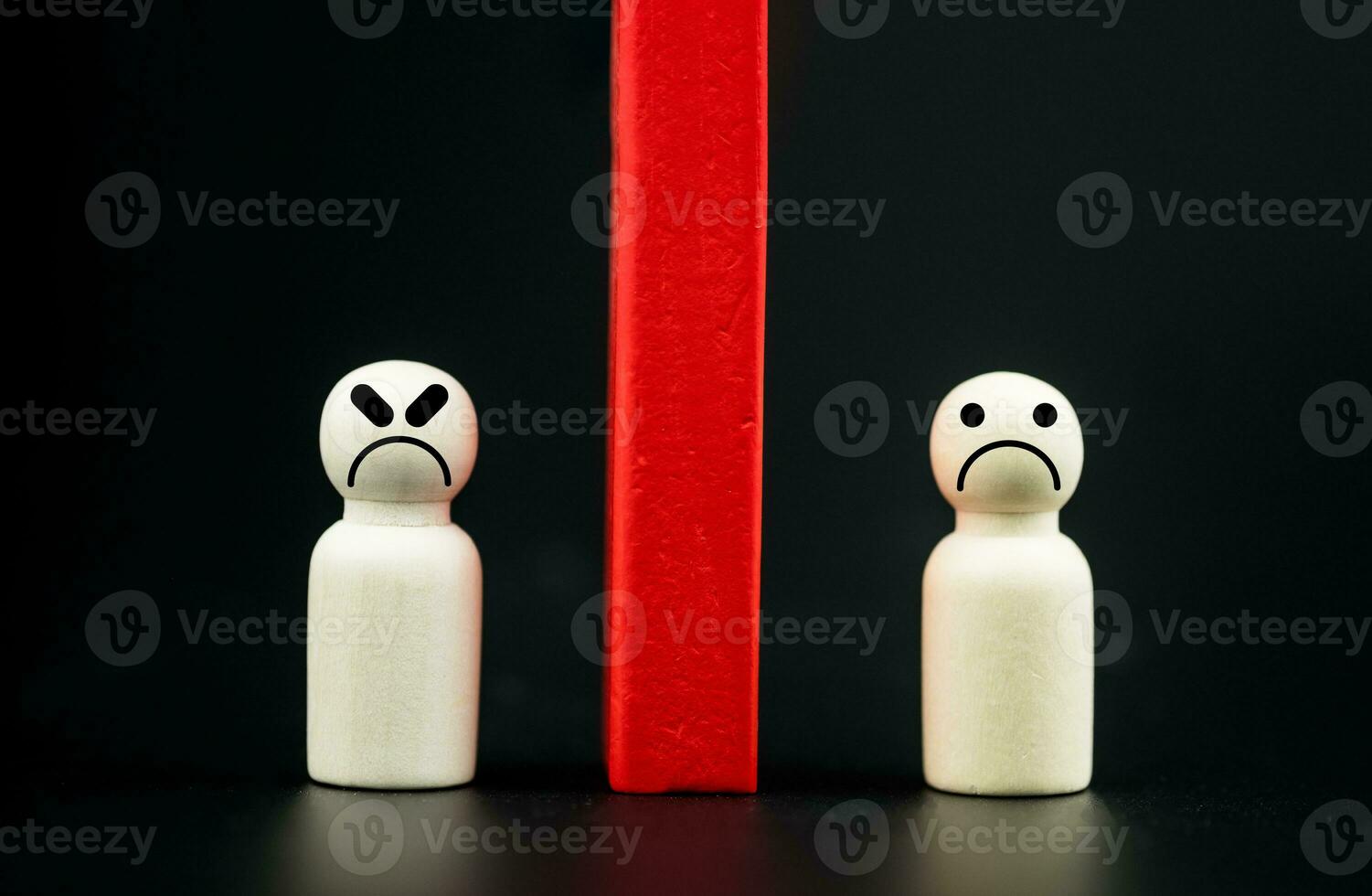 Red wood block blocking and divide between human angry with very angry photo