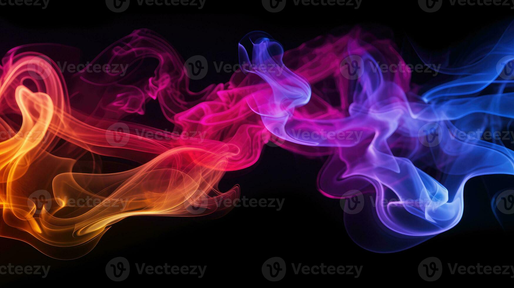 Abstract colorful smoke. Neon clouds on black background. Gradient waves background photo