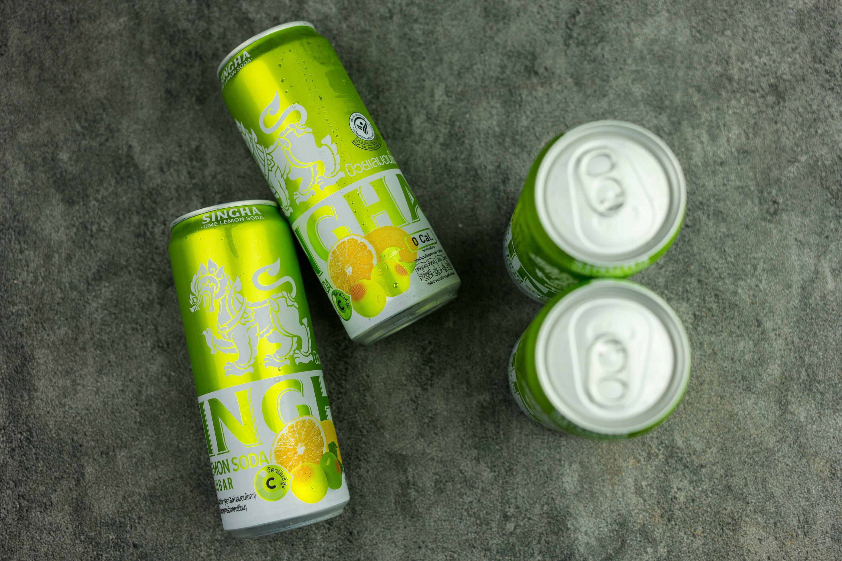 Samut Prakan, Thailand - September 11, 2023 A can of SINGHA UME LEMON
