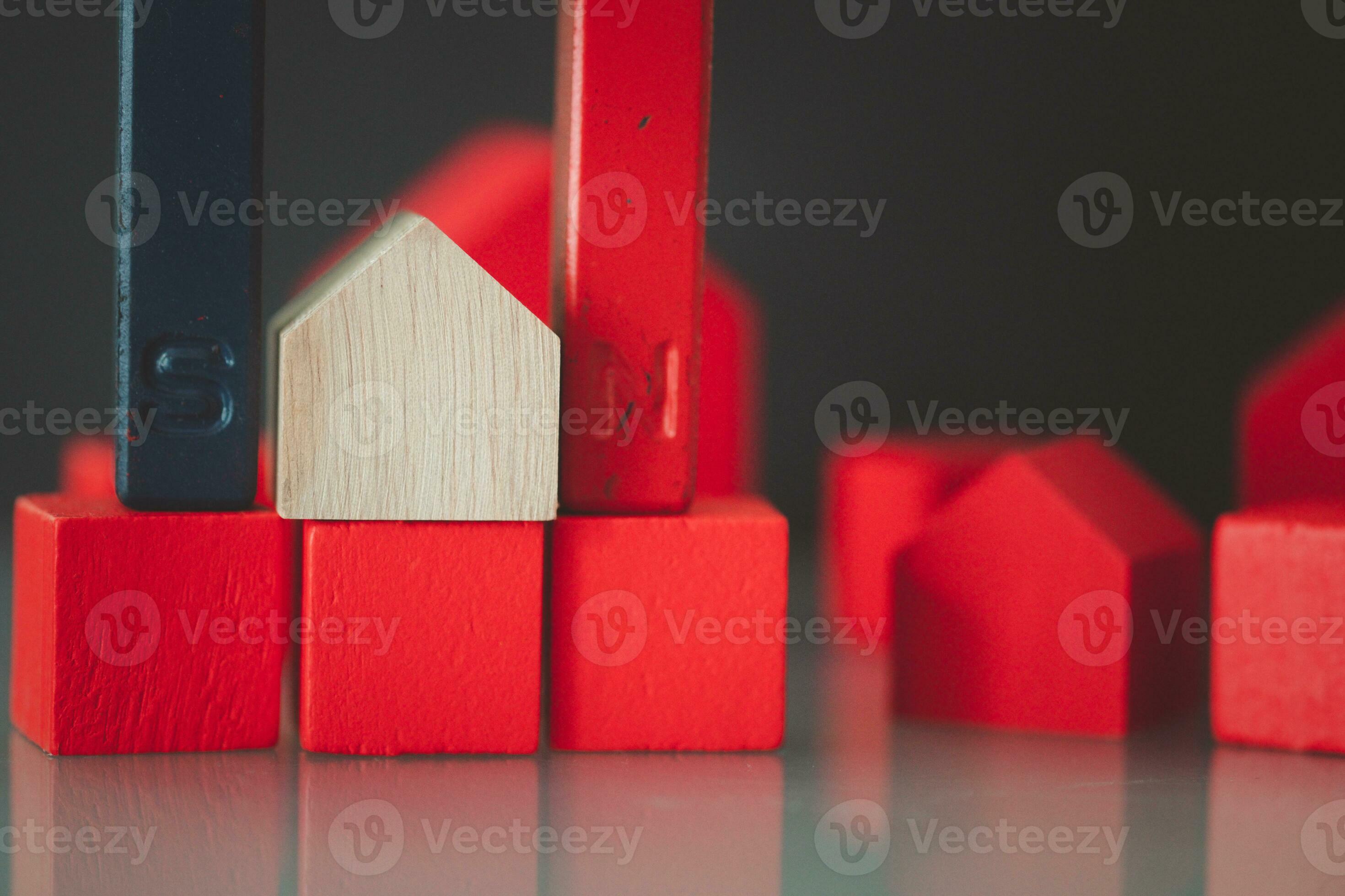 U Shape Steel Magnet Cover Wood Home On Red Wood Block 30207133 Stock u-shape-steel-magnet-cover-wood-home-on-red-wood-block-30207133-stock