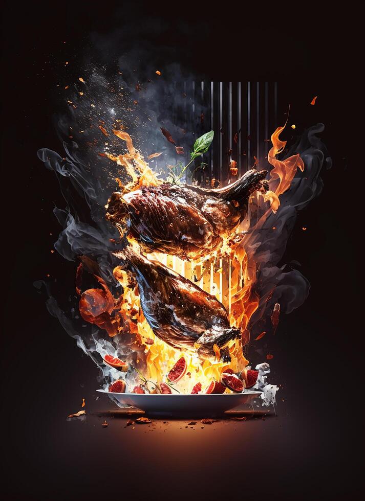 grilled beef fillet steaks with herbs and spices on dark background. Ai Generative photo