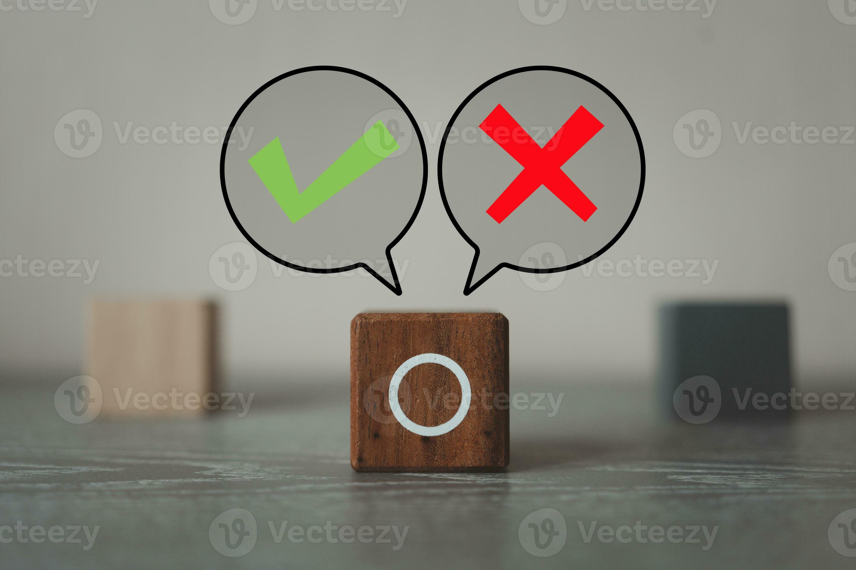 A choice between two way with tick mark and cross mark x on in speech