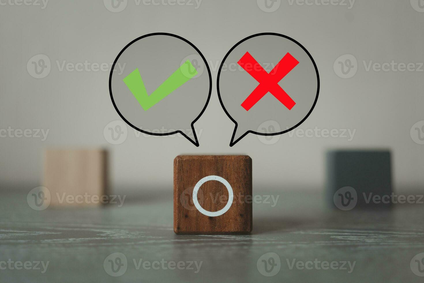 A choice between two way with tick mark and cross mark x on in speech bubble. photo