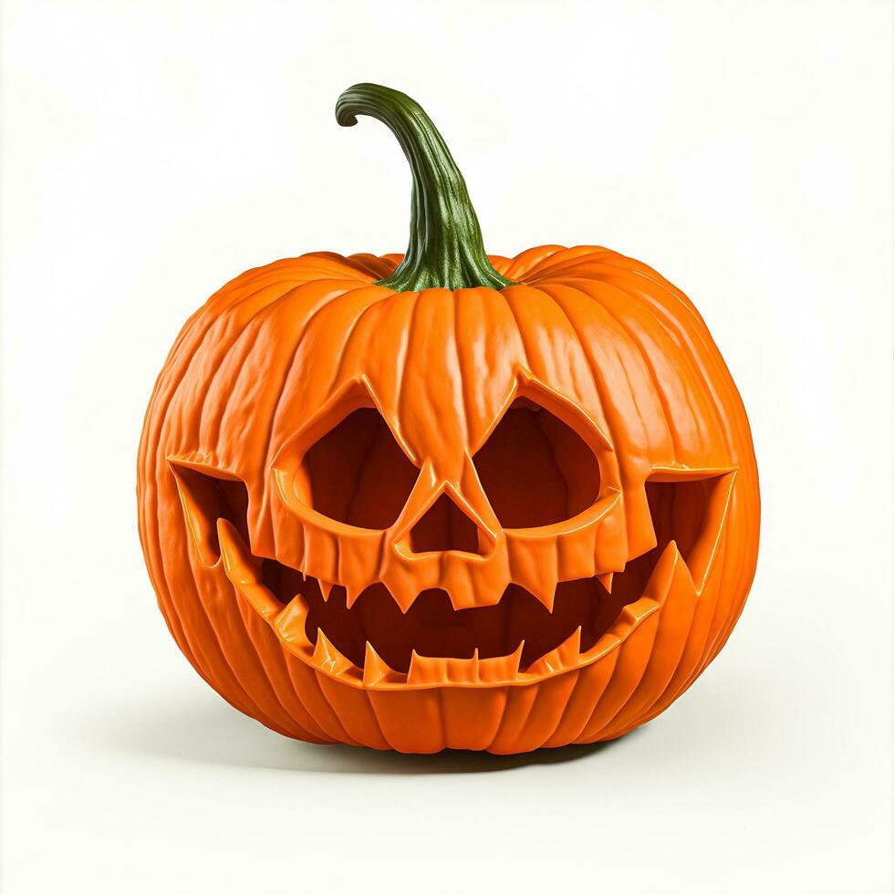 Jack-O-Lantern Halloween Pumpkin On White Background photo