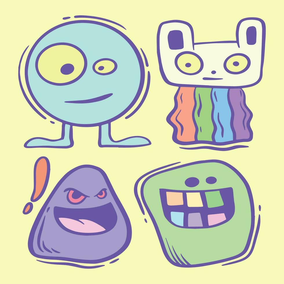 collection set illustration colorful cute monster vector