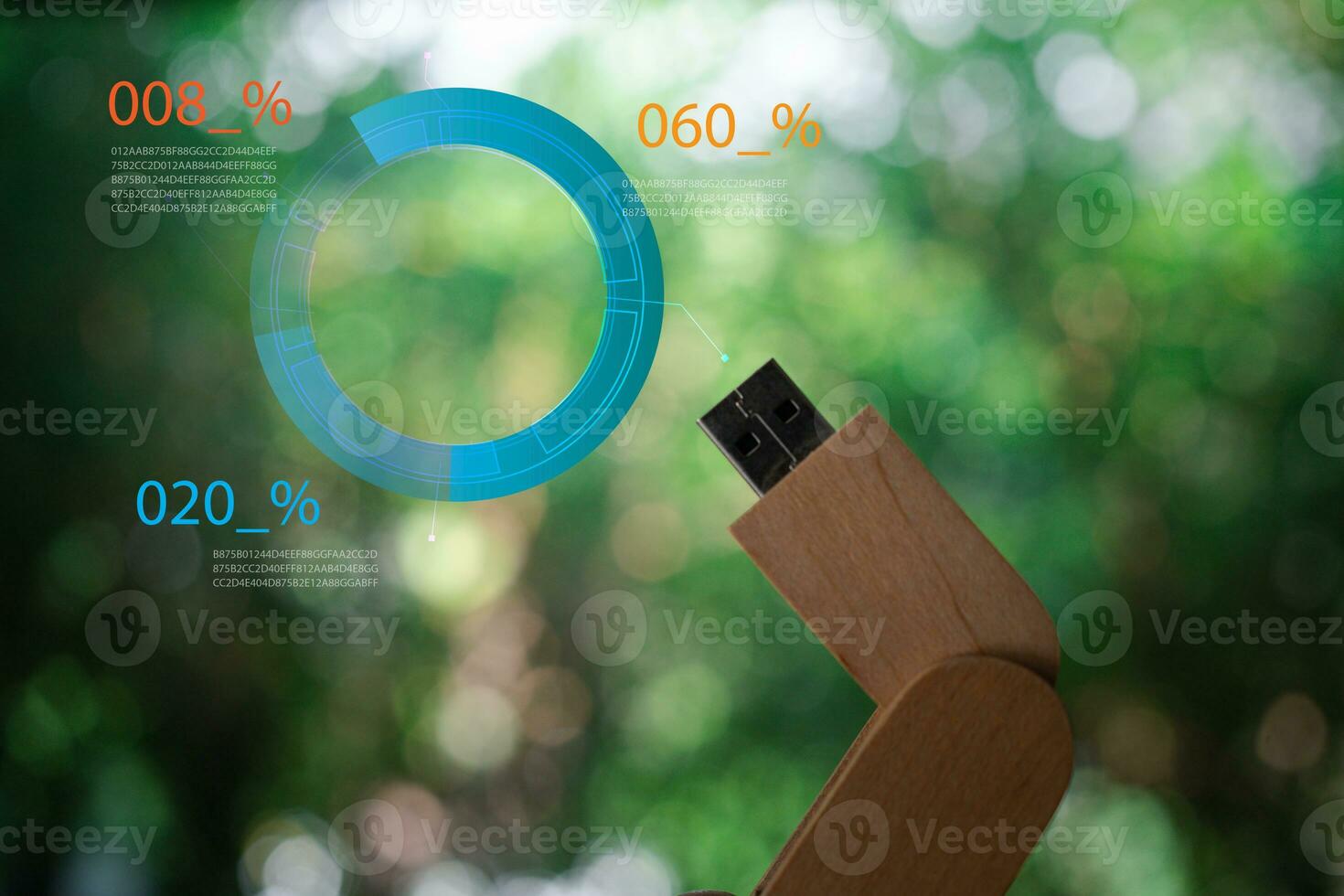 Wooden usb flash stick with circle diagram for timeline. photo