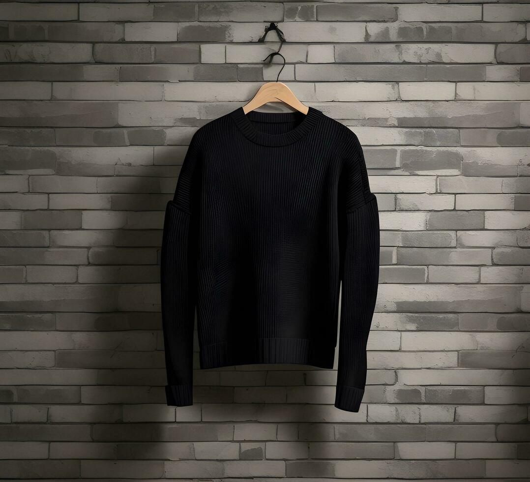 Black sweater mockup with brick background ai generate photo