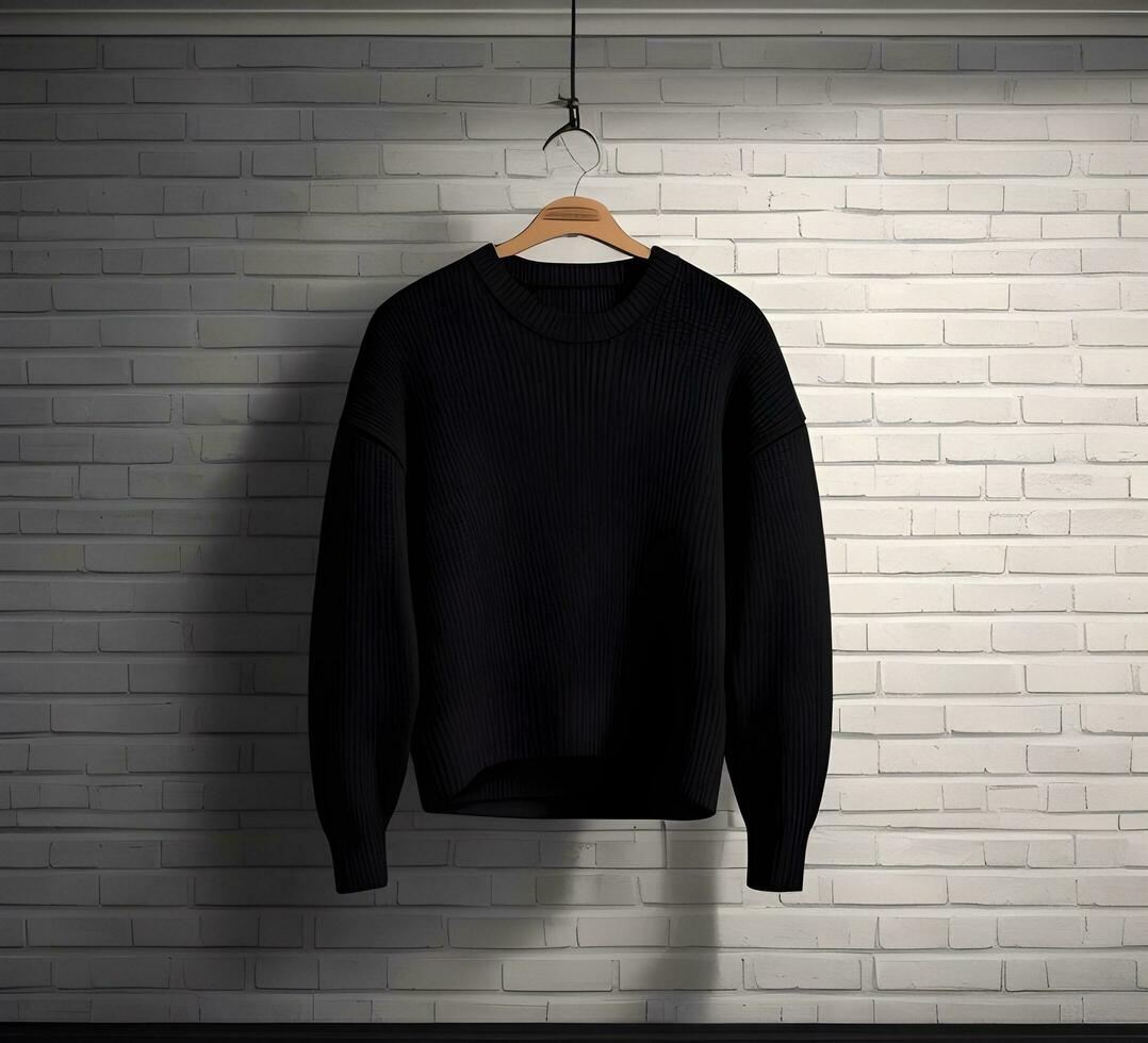 Black sweater mockup with brick background ai generate photo