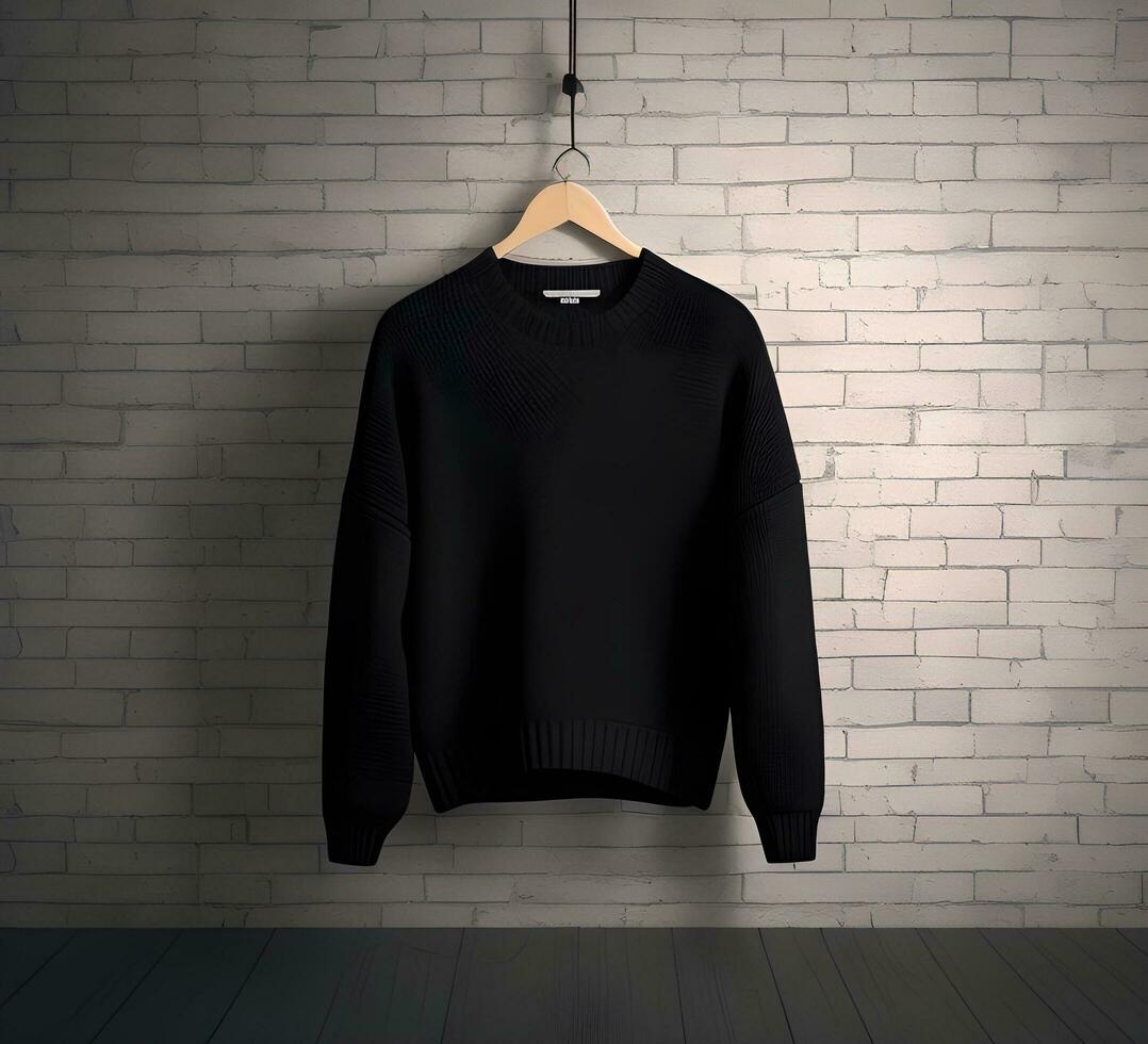 Black sweater mockup with brick background ai generate photo