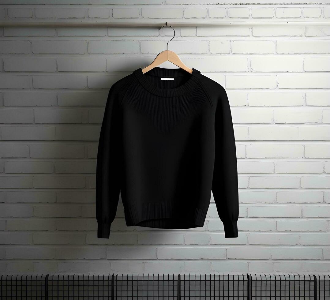 Black sweater mockup with brick background ai generate photo