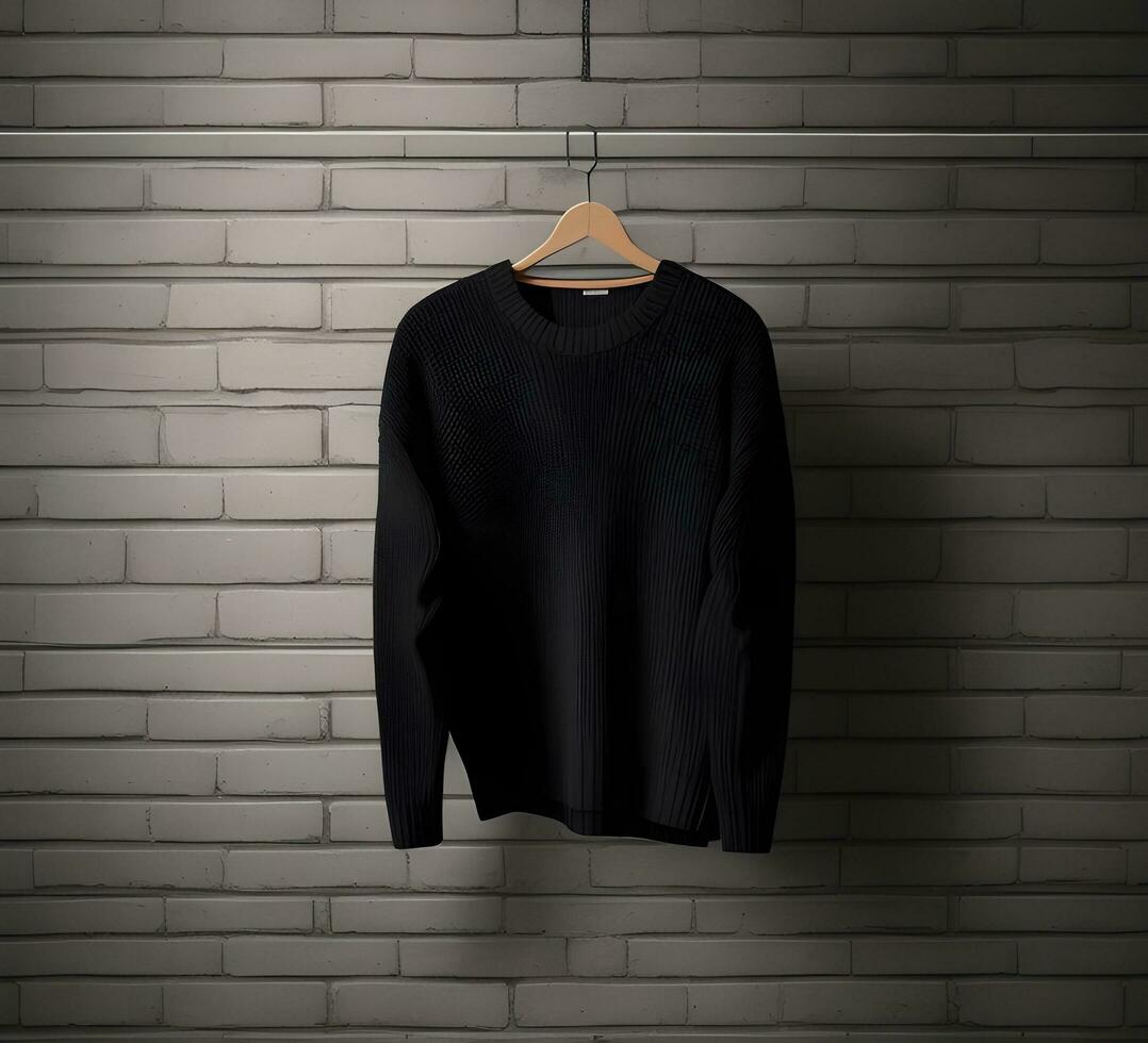 Black sweater mockup with brick background ai generate photo