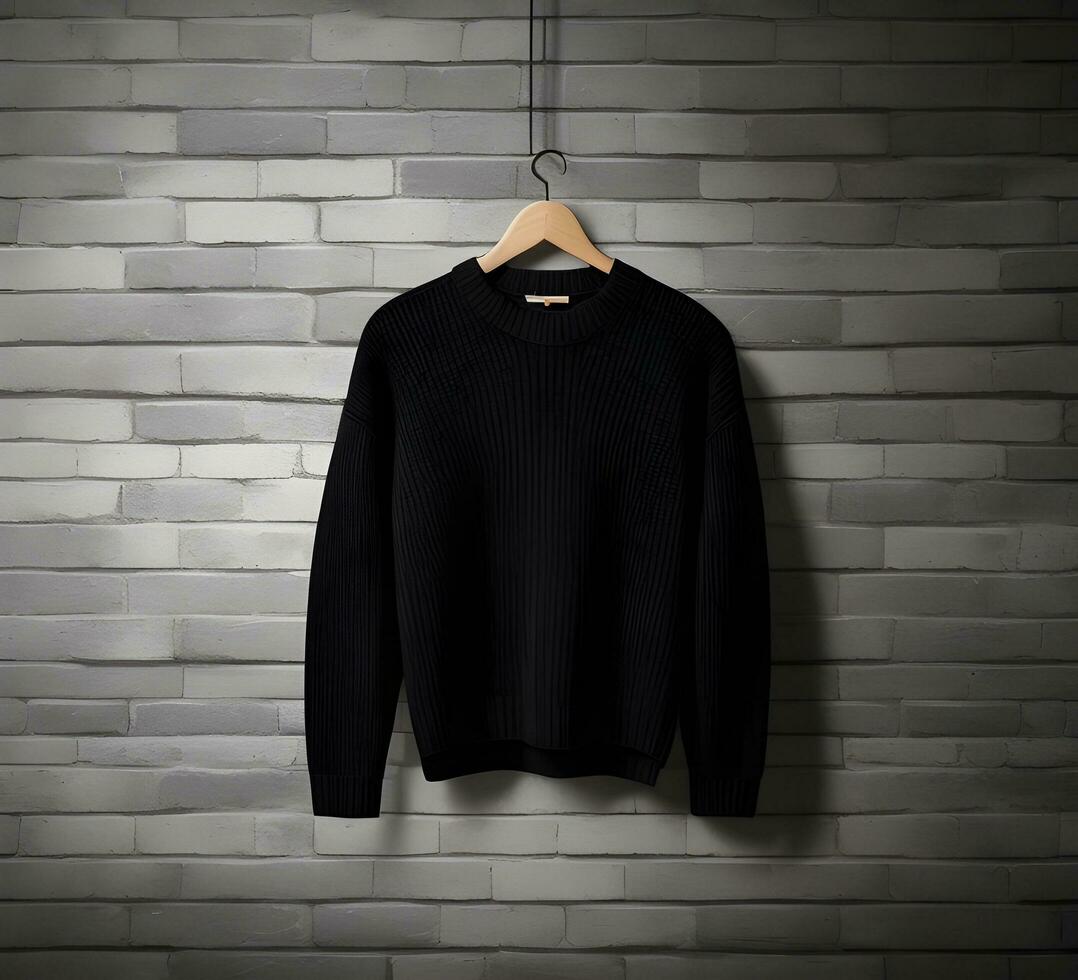 Black sweater mockup with brick background ai generate photo