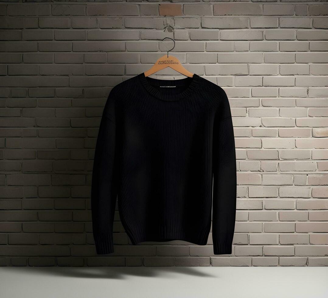 Black sweater mockup with brick background ai generate photo