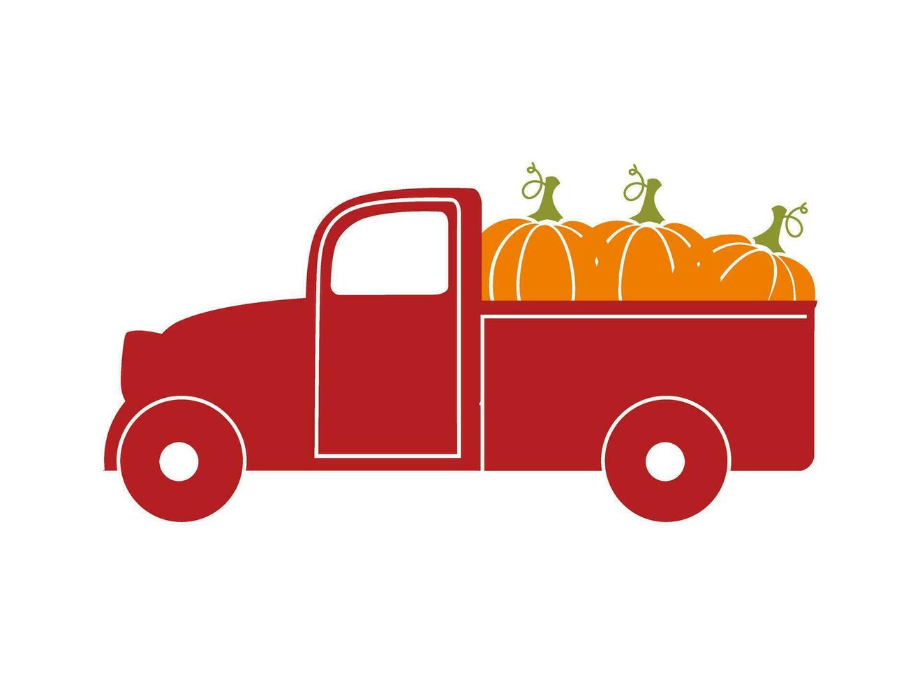 Red truck silhouette with orange pumpkin vector