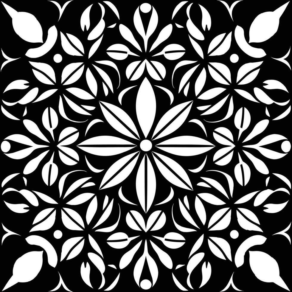 negro y blanco geométrico modelo vector ilustración, en el estilo de Ir a inspirado motivos, geométrico formas patrones, batik, sencillo formas, floral motivos, parpadeando luz, precisionista