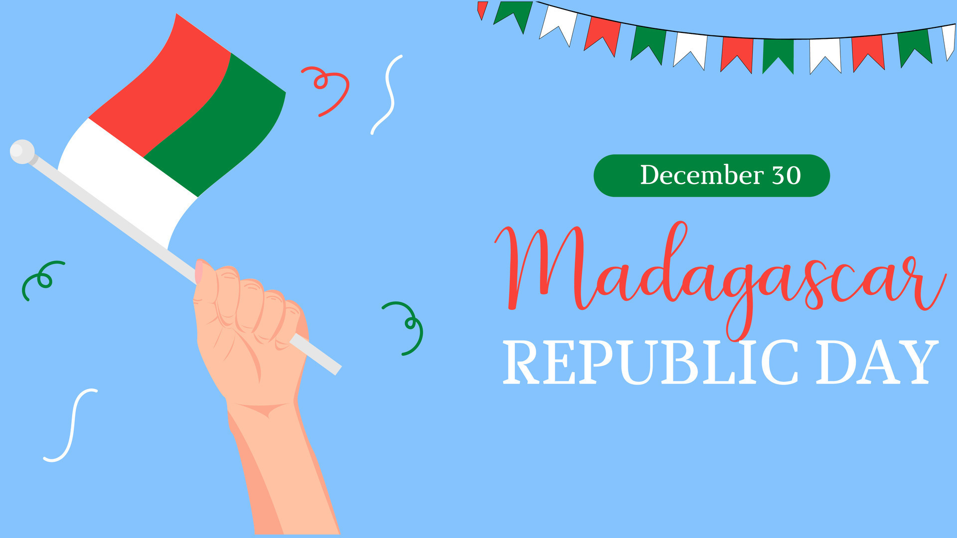 Madagascar Republic Day 30th December banner with hand holding