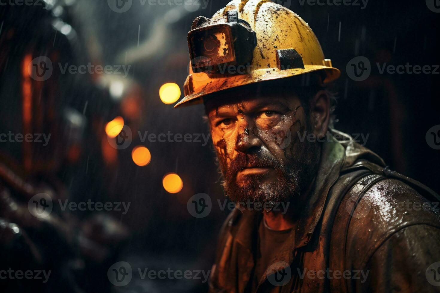 Portrait of a miner in a mine, coal mining industry. photo