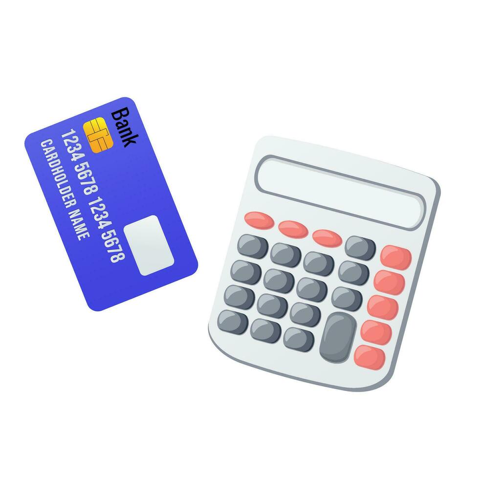 Credit card and calculator isolated on white vector