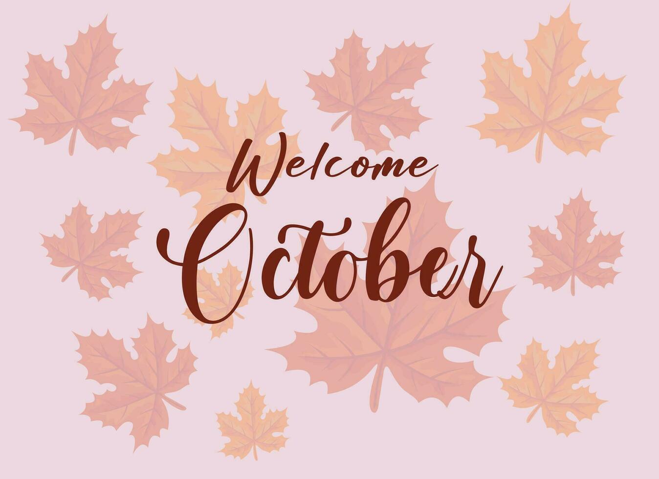Welcome October Greeting Vector in Autumn Leaves Background Design Concept