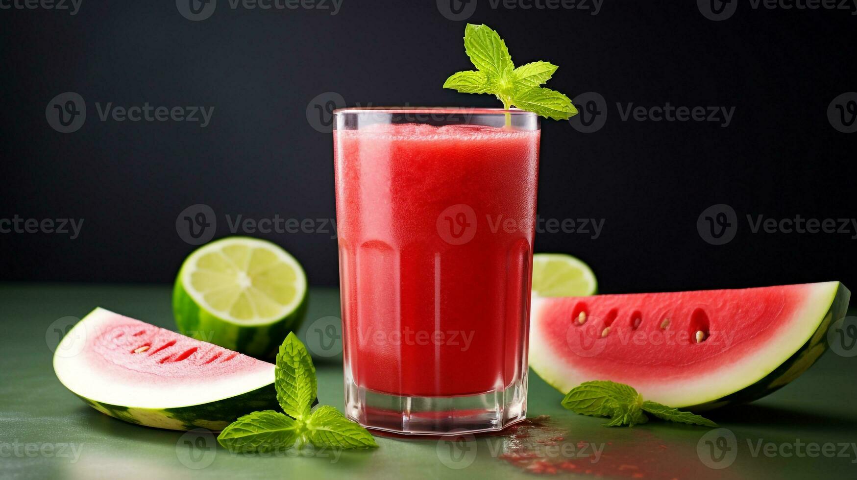 Photo of a Watermelon Juice isolated on flat black background. Generative AI