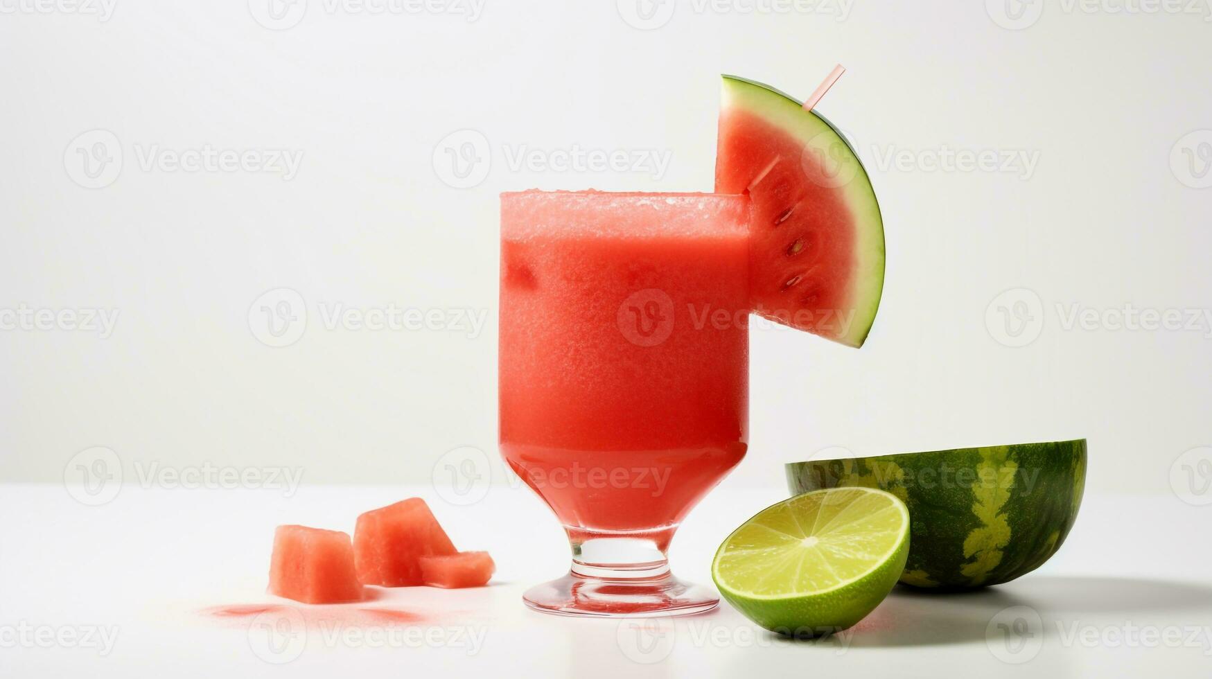 Photo of a Watermelon Margarita isolated on flat white background. Generative AI