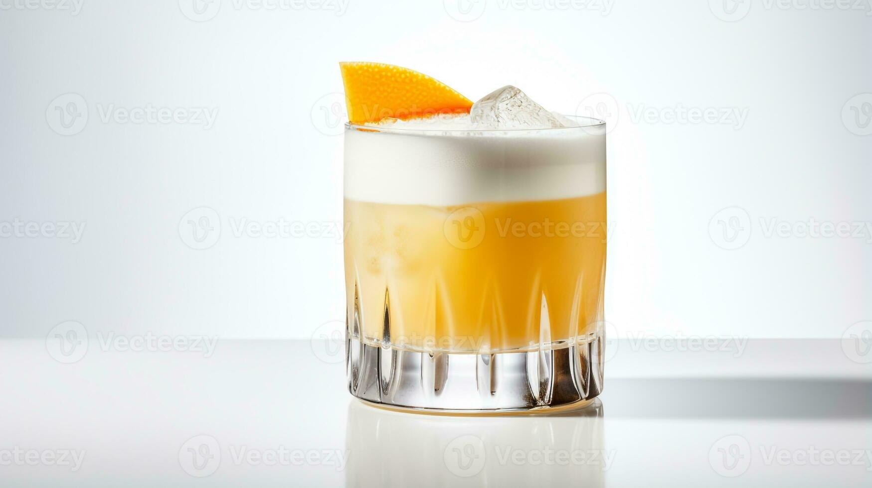 Photo of a Whiskey Sour isolated on flat white background. Generative AI