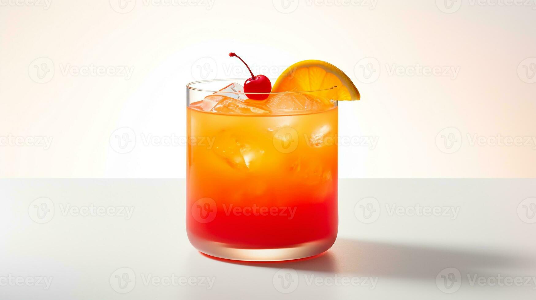 Photo of a Tequila Sunrise isolated on flat white background. Generative AI