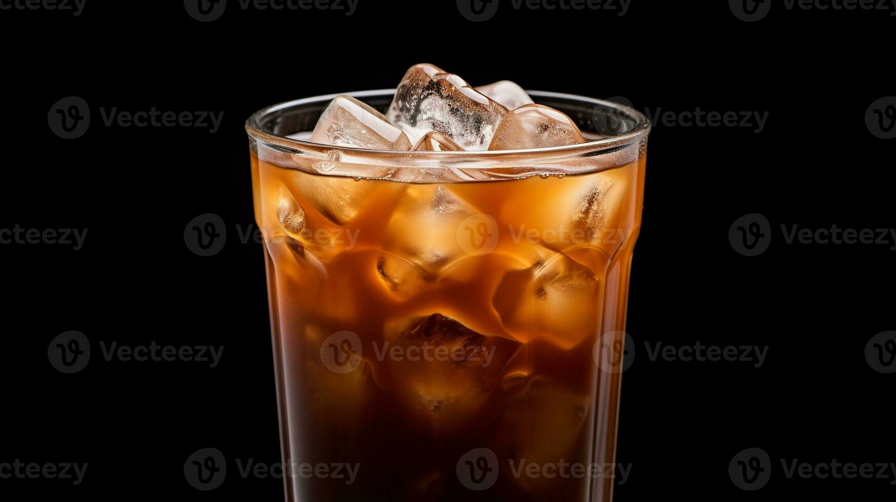 Photo of a Vietnamese Iced Coffee isolated on flat black background. Generative AI
