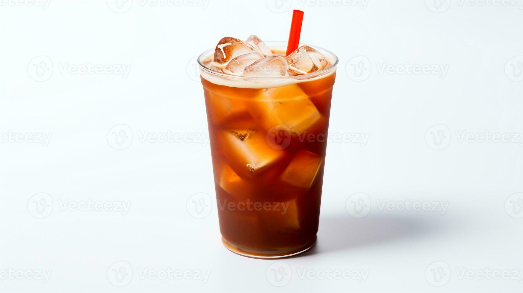 Photo of a Thai Iced Tea isolated on flat white background. Generative AI