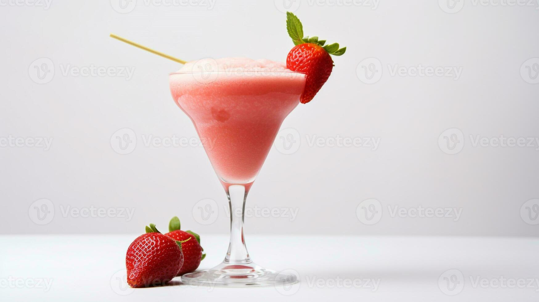 Photo of a Strawberry Daiquiri isolated on flat white background. Generative AI