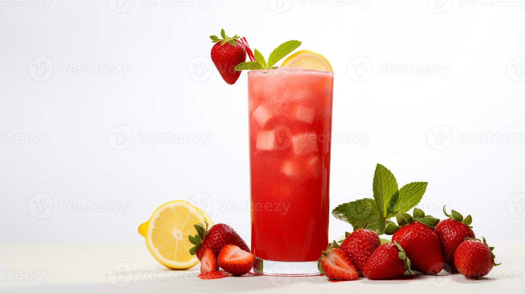 Photo of a Strawberry Lemonade isolated on flat white background. Generative AI