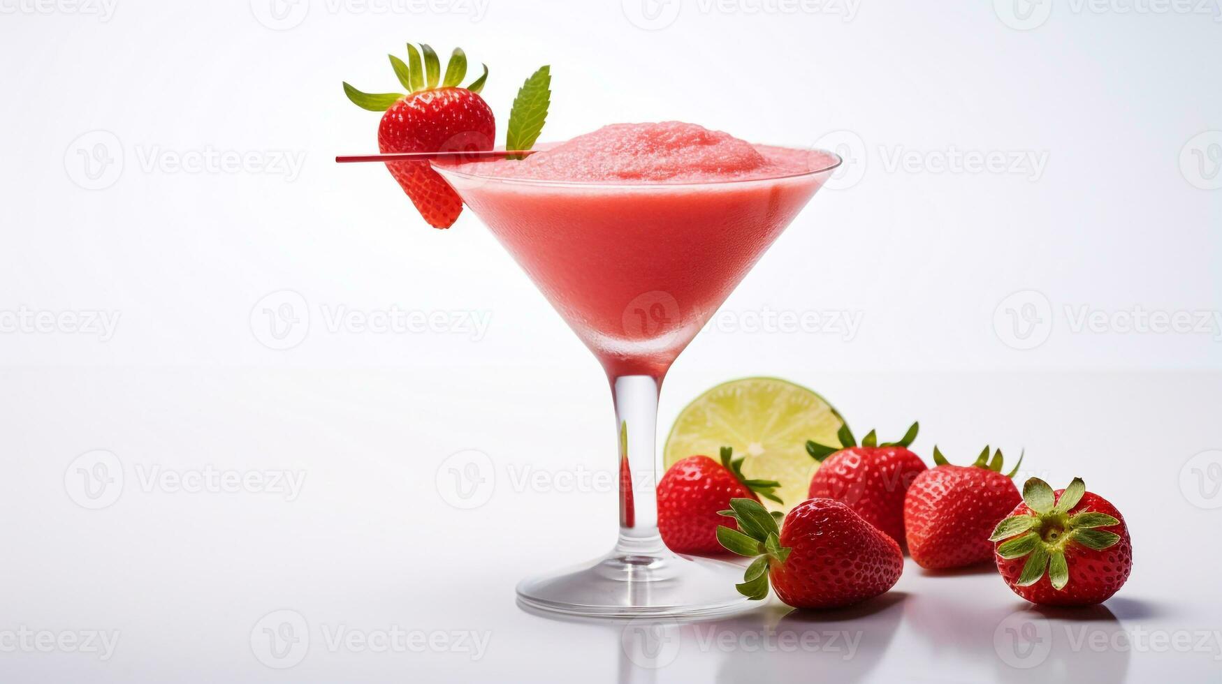 Photo of a Strawberry Daiquiri isolated on flat white background. Generative AI