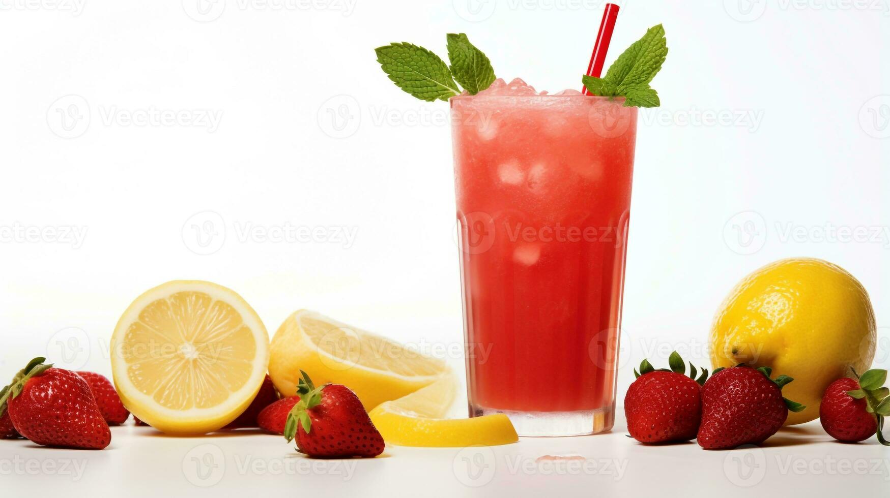 Photo of a Strawberry Lemonade isolated on flat white background. Generative AI