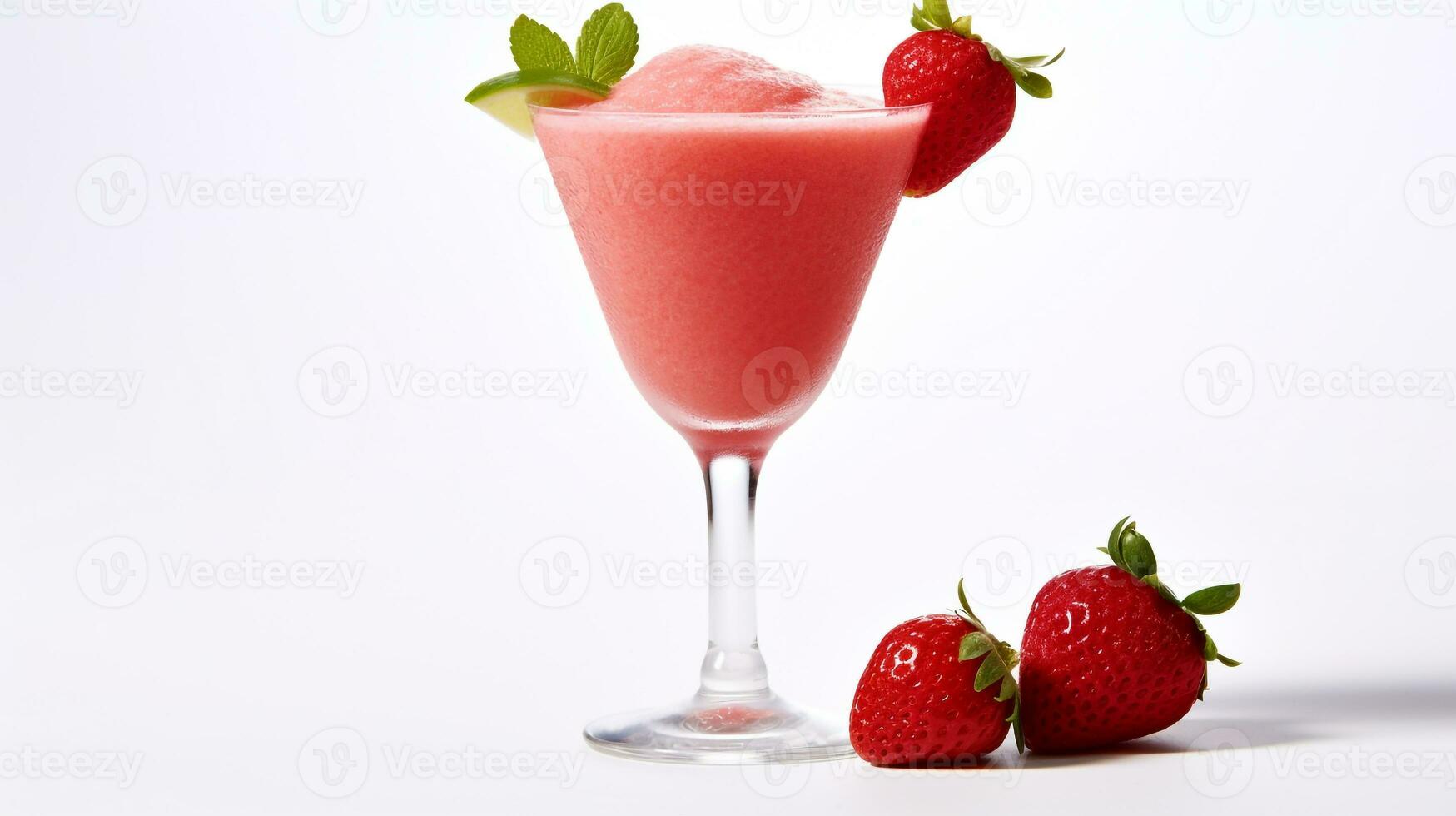 Photo of a Strawberry Daiquiri isolated on flat white background. Generative AI