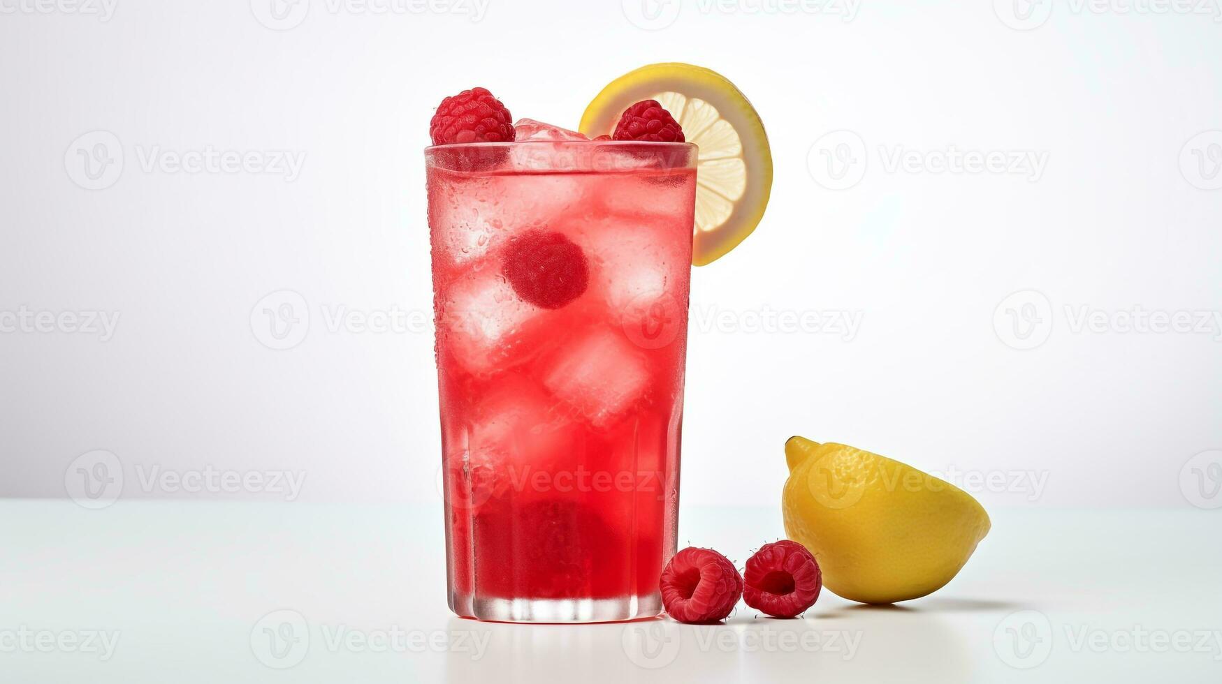 Photo of a Raspberry Lemonade isolated on flat white background. Generative AI