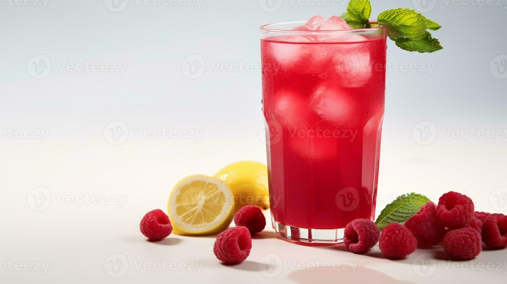 Photo of a Raspberry Lemonade isolated on flat white background. Generative AI