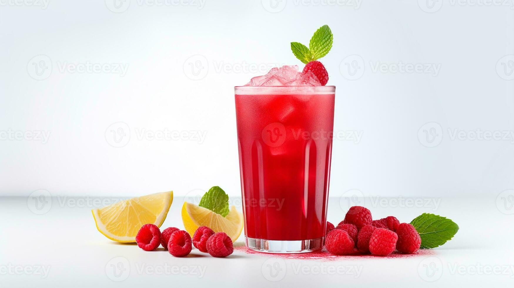 Photo of a Raspberry Lemonade isolated on flat white background. Generative AI