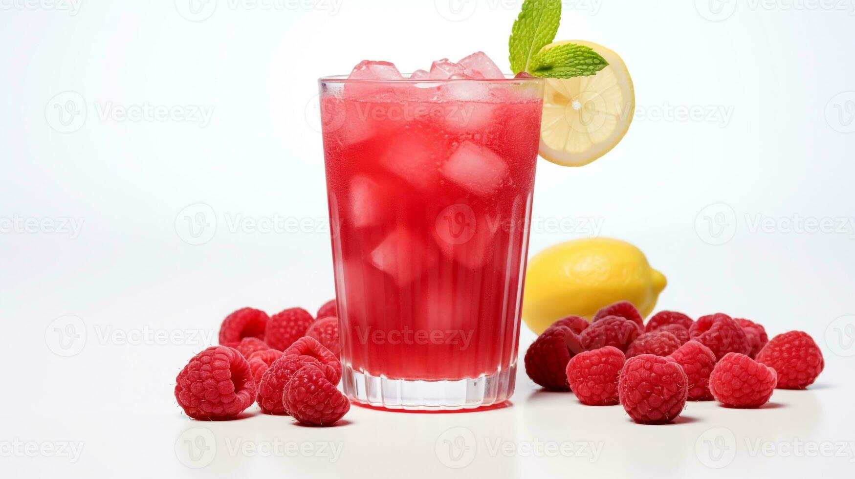 Photo of a Raspberry Lemonade isolated on flat white background. Generative AI