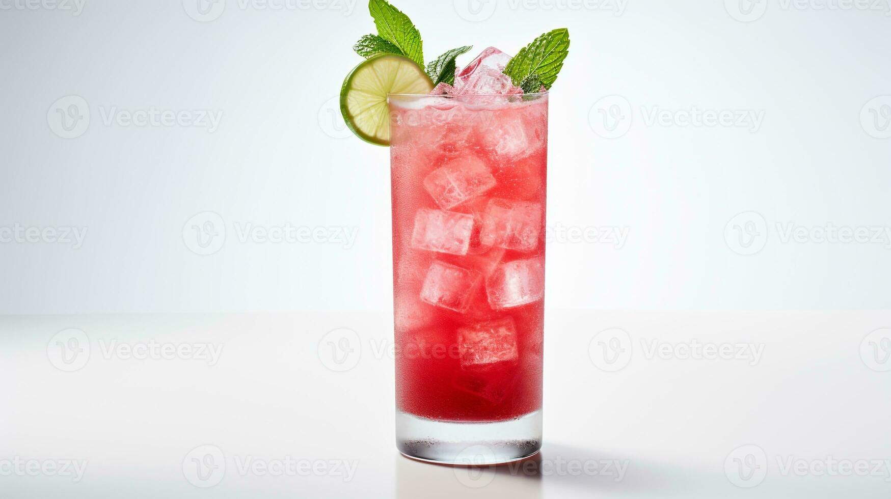 Photo of a Rhubarb Mojito isolated on flat white background. Generative AI