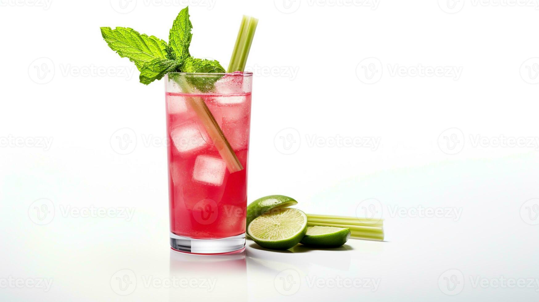 Photo of a Rhubarb Mojito isolated on flat white background. Generative AI