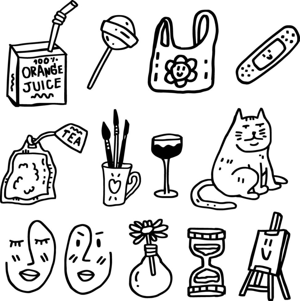 hand drawn cute doodles line design vector