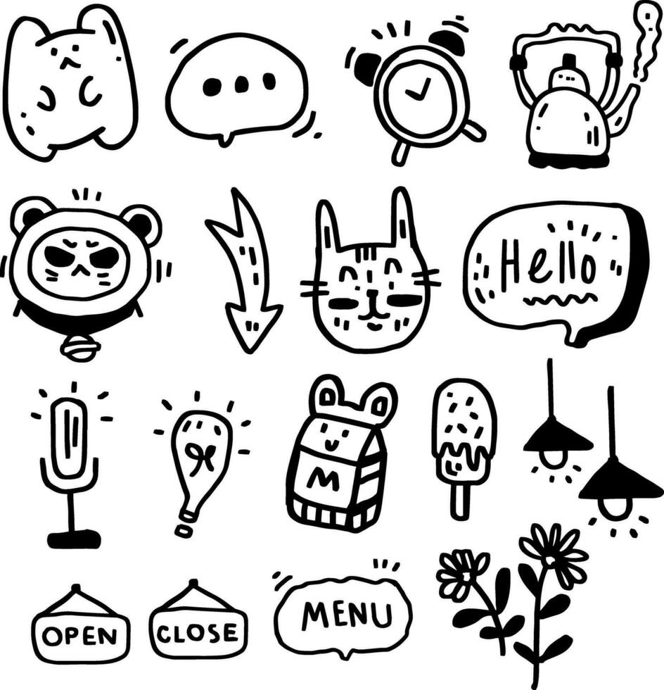 hand drawn cute doodle line. vector
